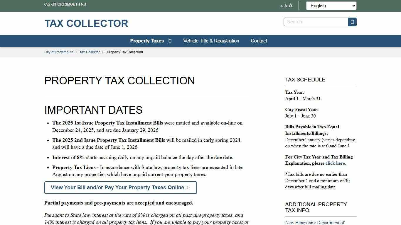 Property Tax Collection City of Portsmouth